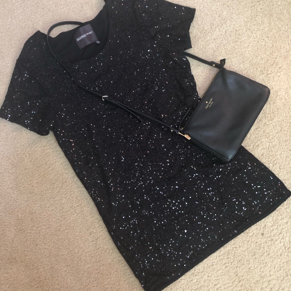 Black sequin shift dress